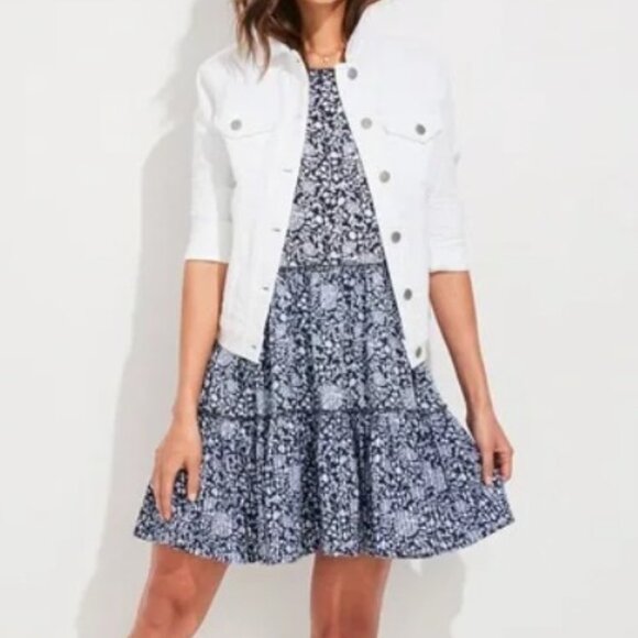 Vineyard Vines Brand Women's Medium Tiered Seersucker Blue & White Floral Dress - Picture 2 of 10